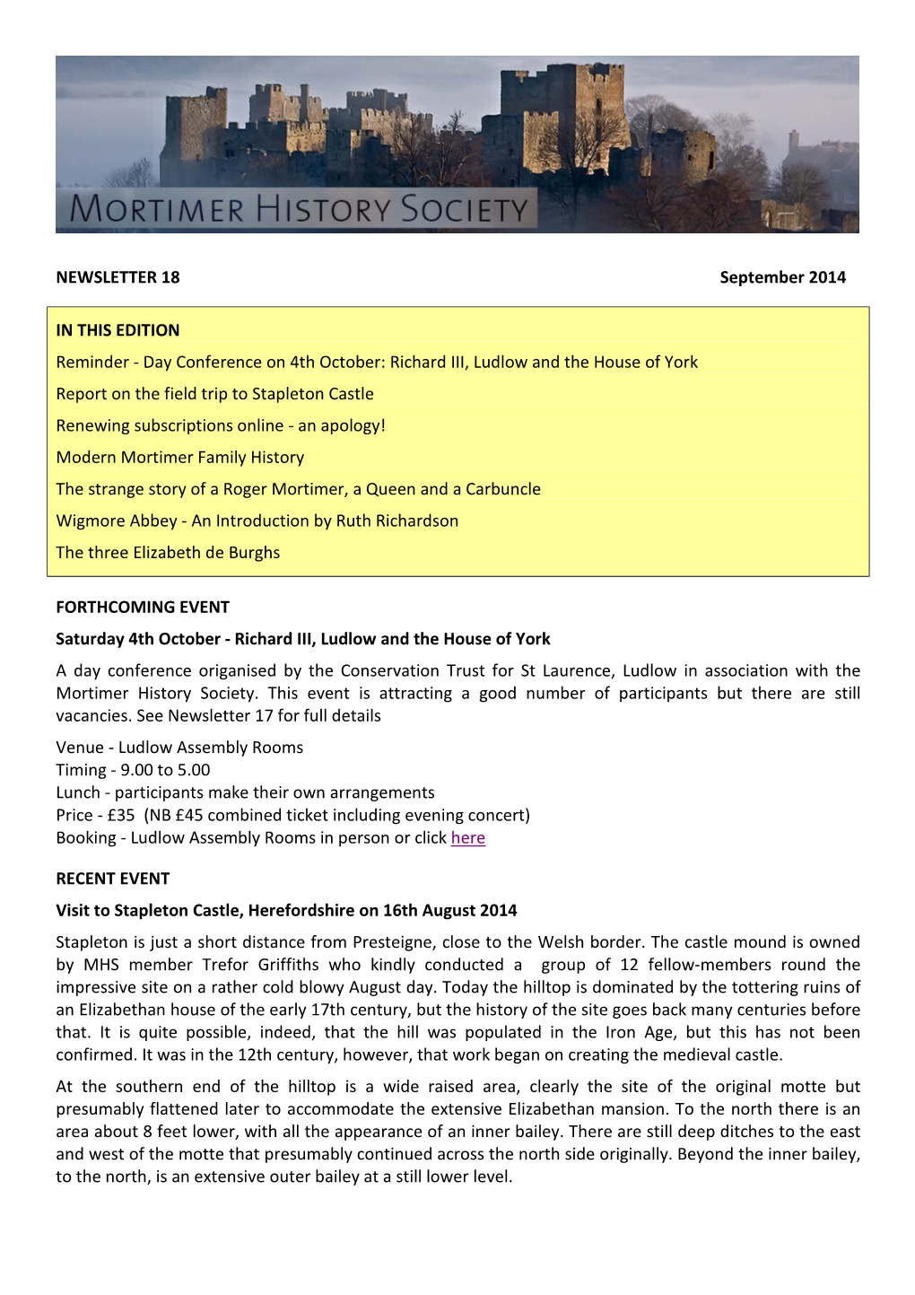 NEWSLETTER 18 September 2014 in THIS