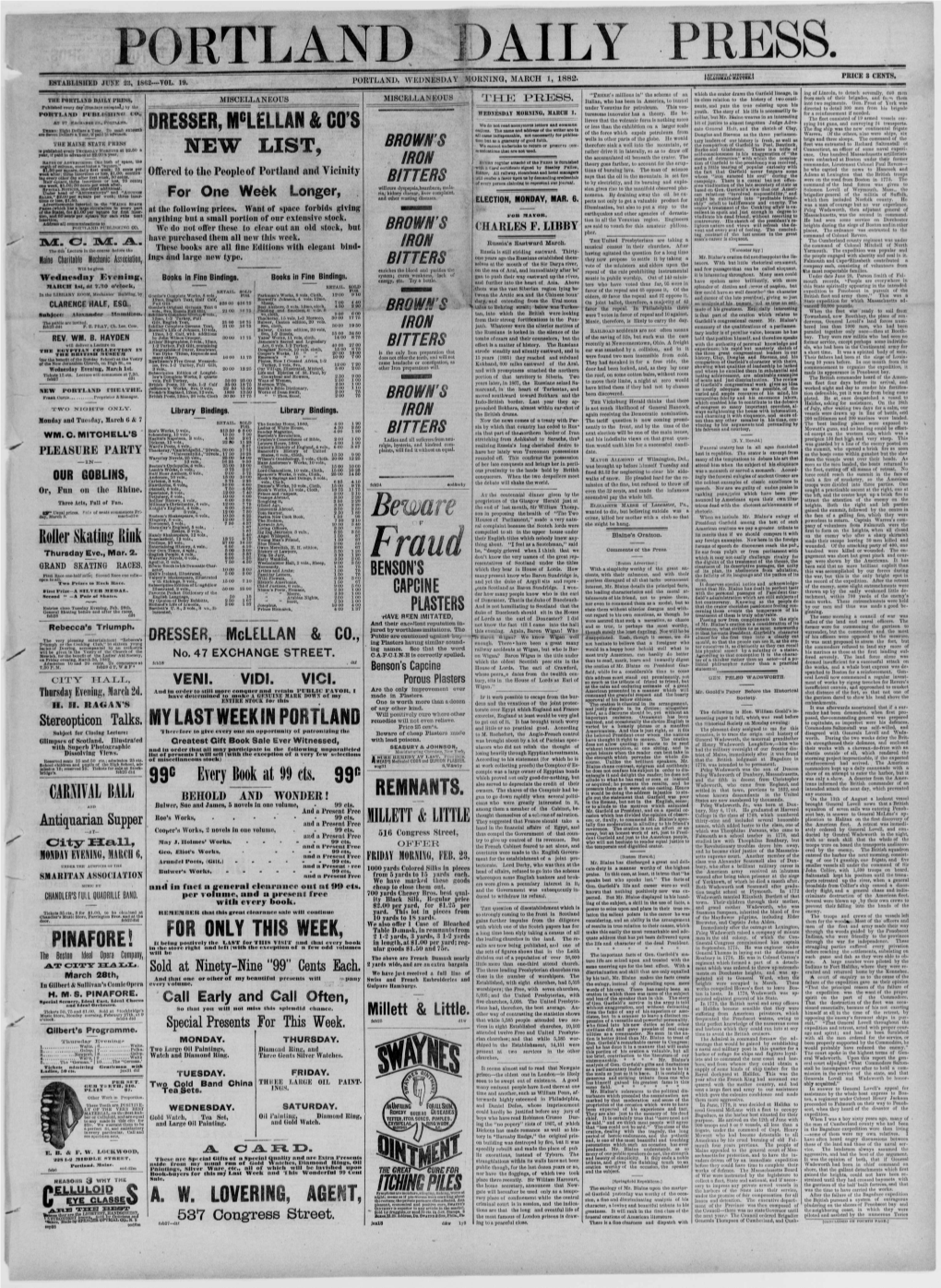 Portland Daily Press: March 01,1882