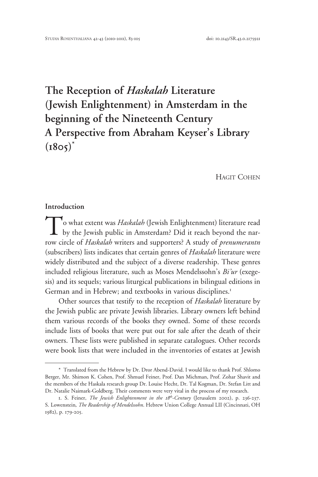 The Reception of Haskalah Literature