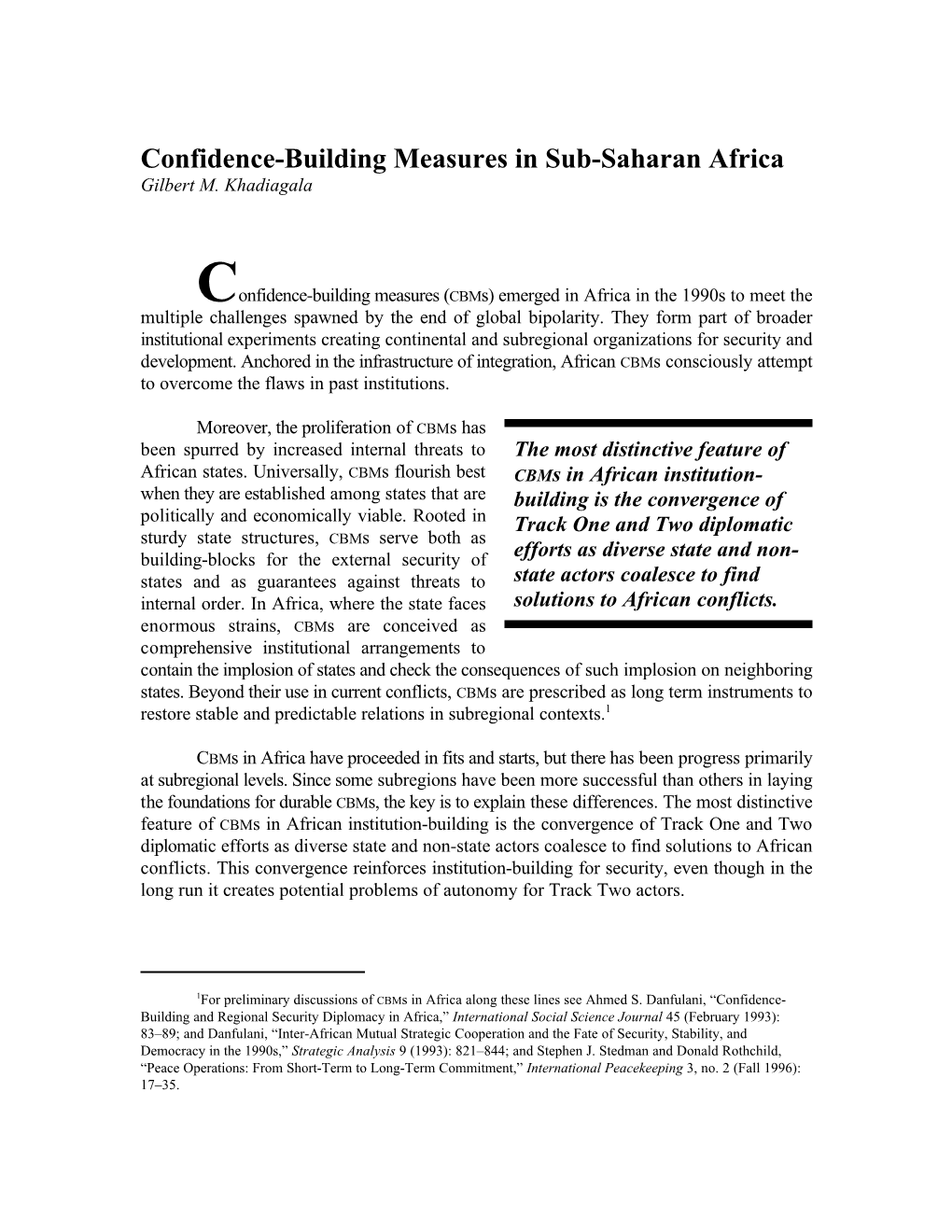 Confidence-Building Measures in Sub-Saharan Africa Gilbert M