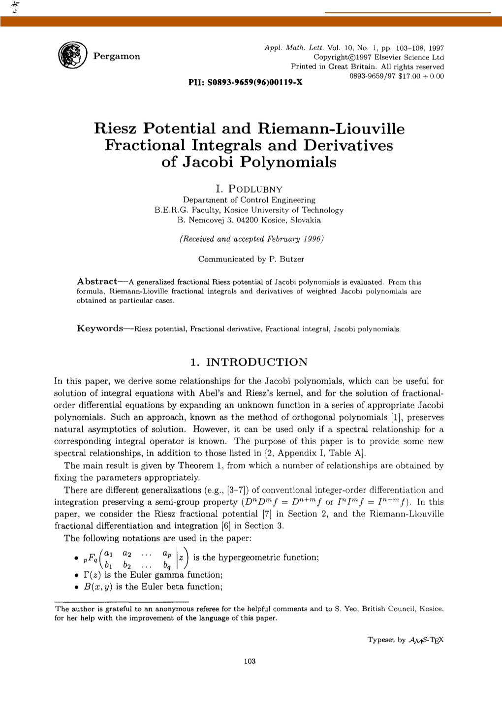 Riesz Potential and Riemann-Liouville Fractional Integrals and Derivatives of Jacobi Polynomials
