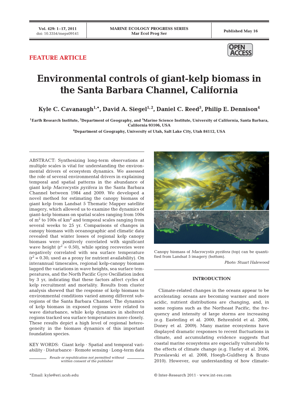 Environmental Controls of Giant-Kelp Biomass in the Santa Barbara Channel, California