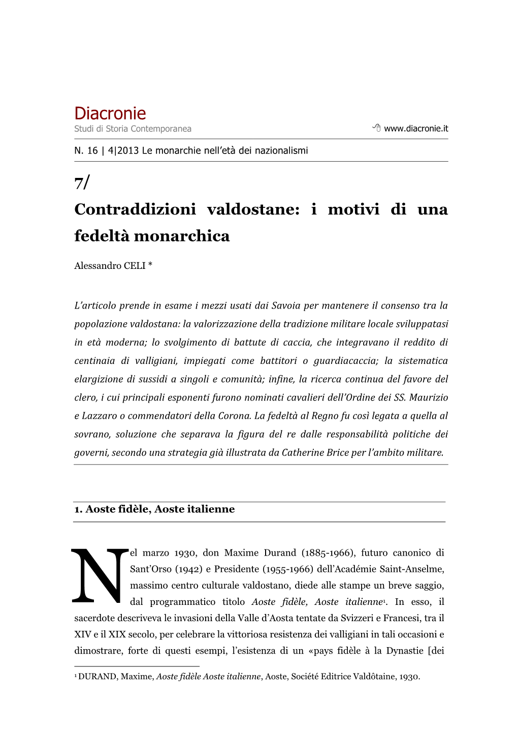 Contraddizioni Valdostane: I Motivi Di Una Fedeltà Monarchica