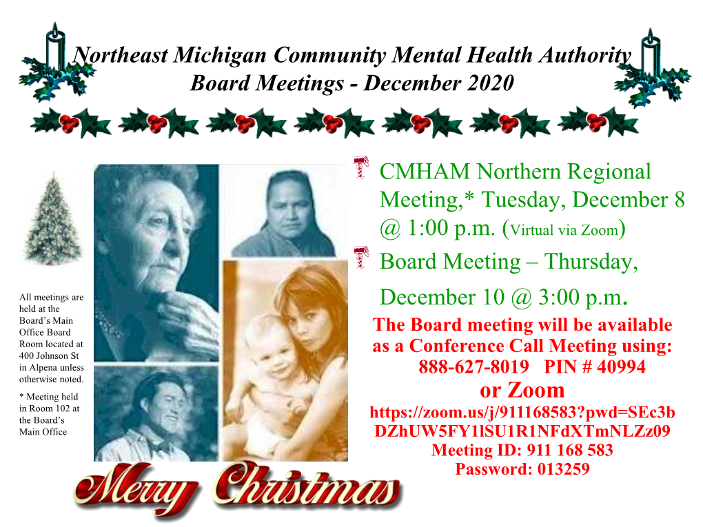 Northeast Michigan Community Mental Health Authority Board Meetings - December 2020