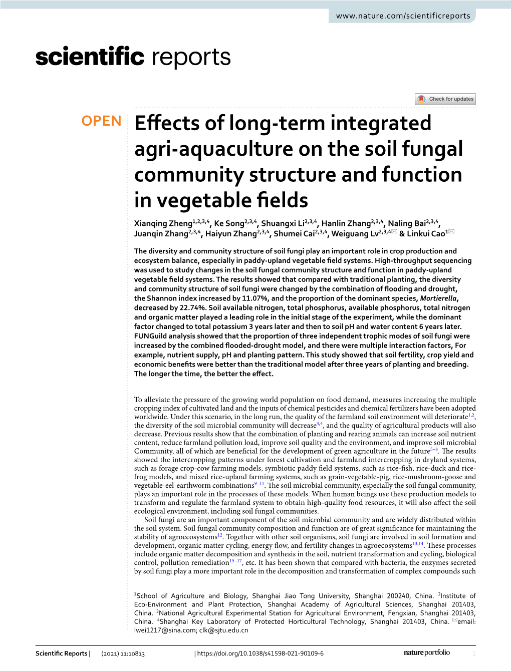 Effects of Long-Term Integrated Agri-Aquaculture on the Soil Fungal
