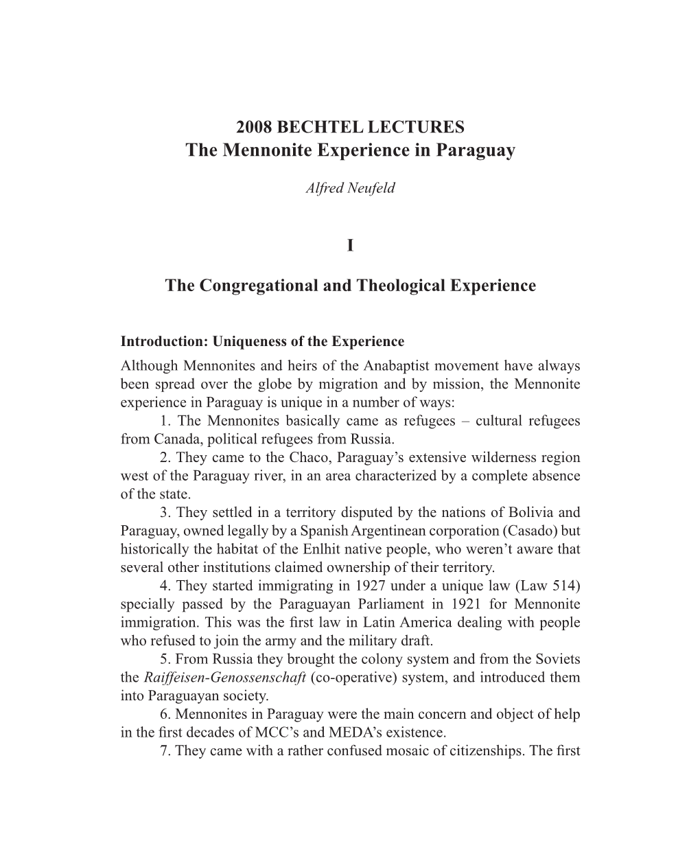 2008 Bechtel Lecture, the Congregational and Theological