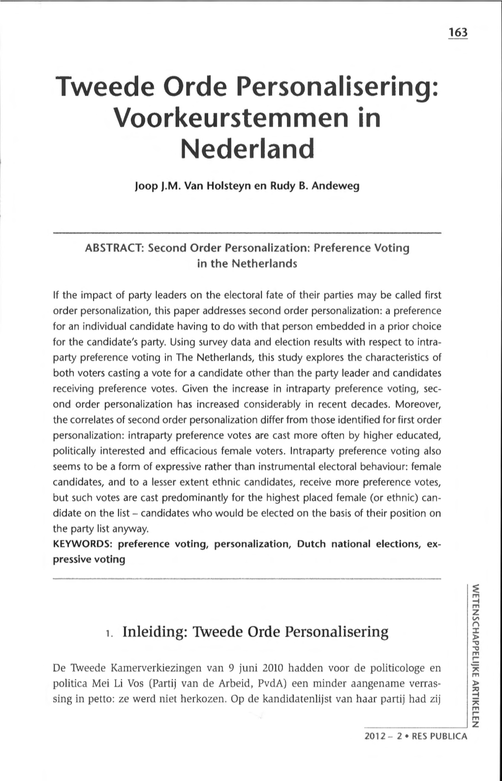 Tweede Orde Personalisering: Voorkeurstemmen in Nederland