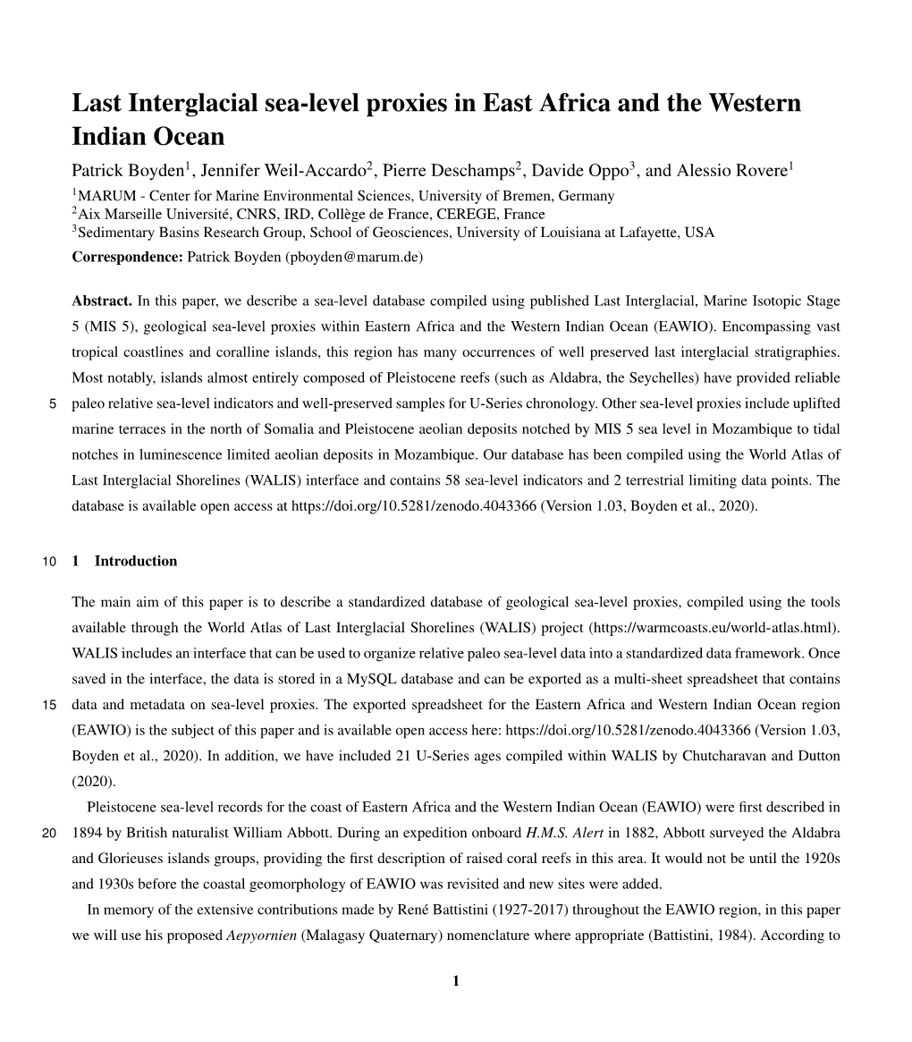 Last Interglacial Sea-Level Proxies in East Africa and the Western