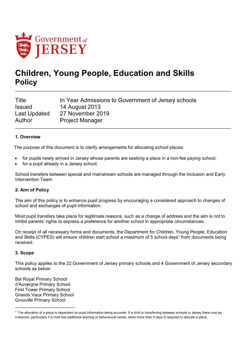 Children, Young People, Education and Skills Policy ______