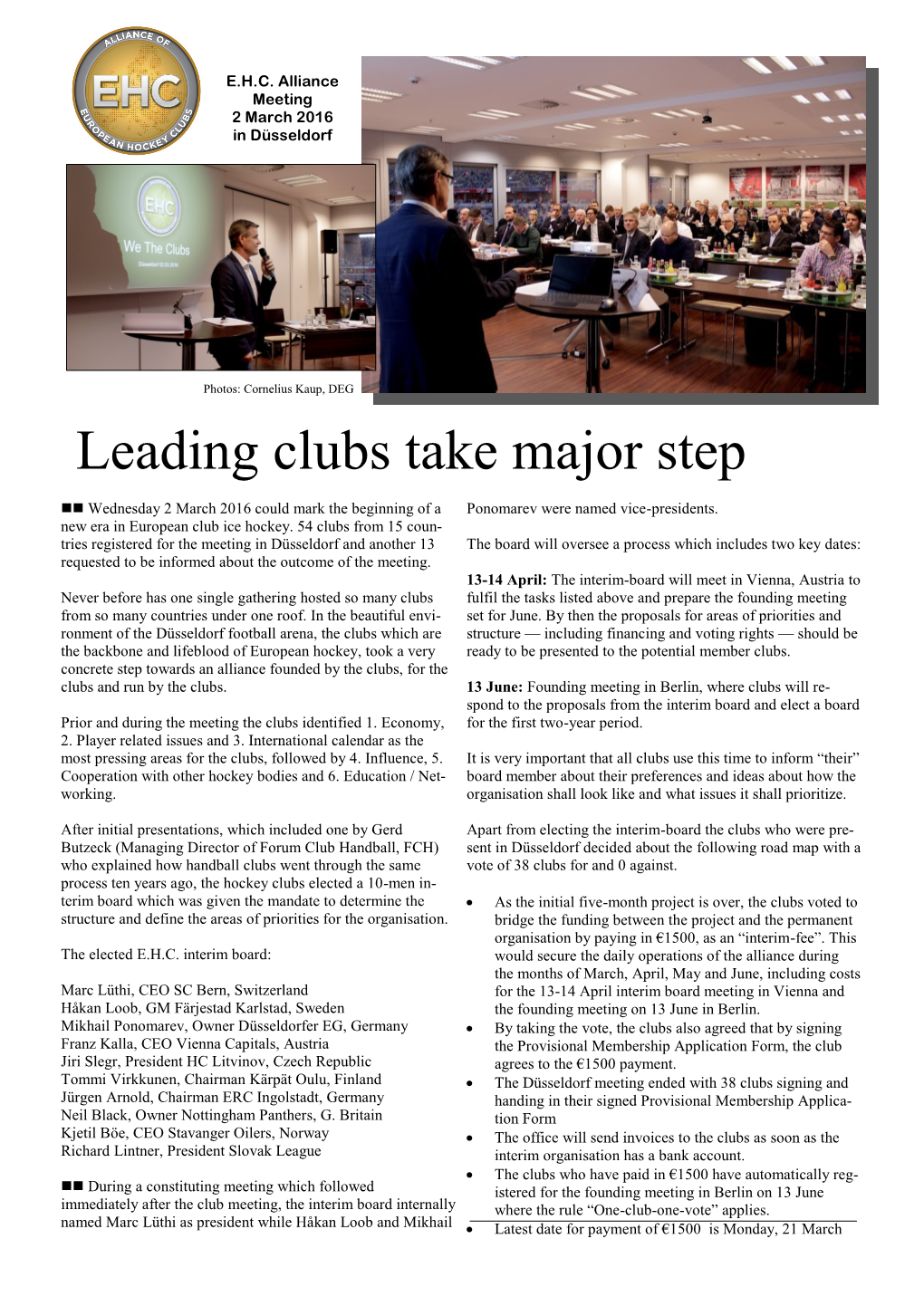 Leading Clubs Take Major Step