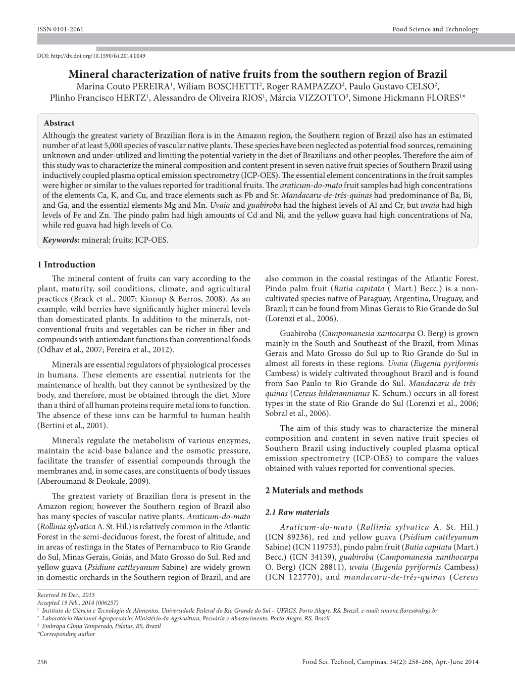 Mineral Characterization of Native Fruits from the Southern Region of Brazil