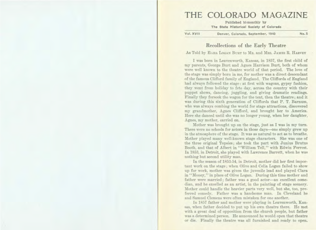 THE COLORADO MAGAZINE Published Bl-Monthly by the State Historical Society of Colorado