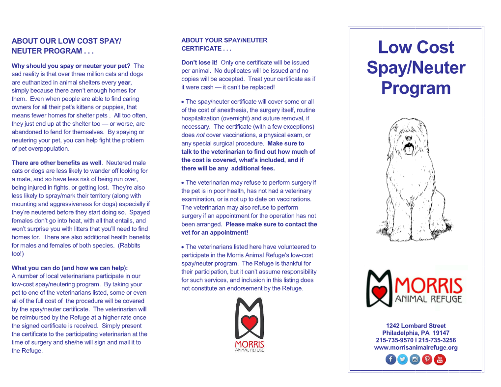 Low Cost Spay/Neuter Program