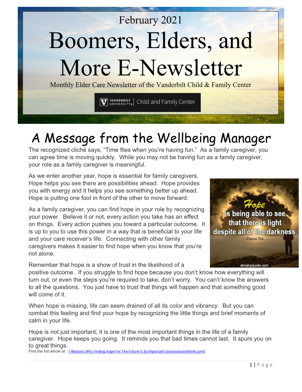 Boomers, Elders, and More E-Newsletter