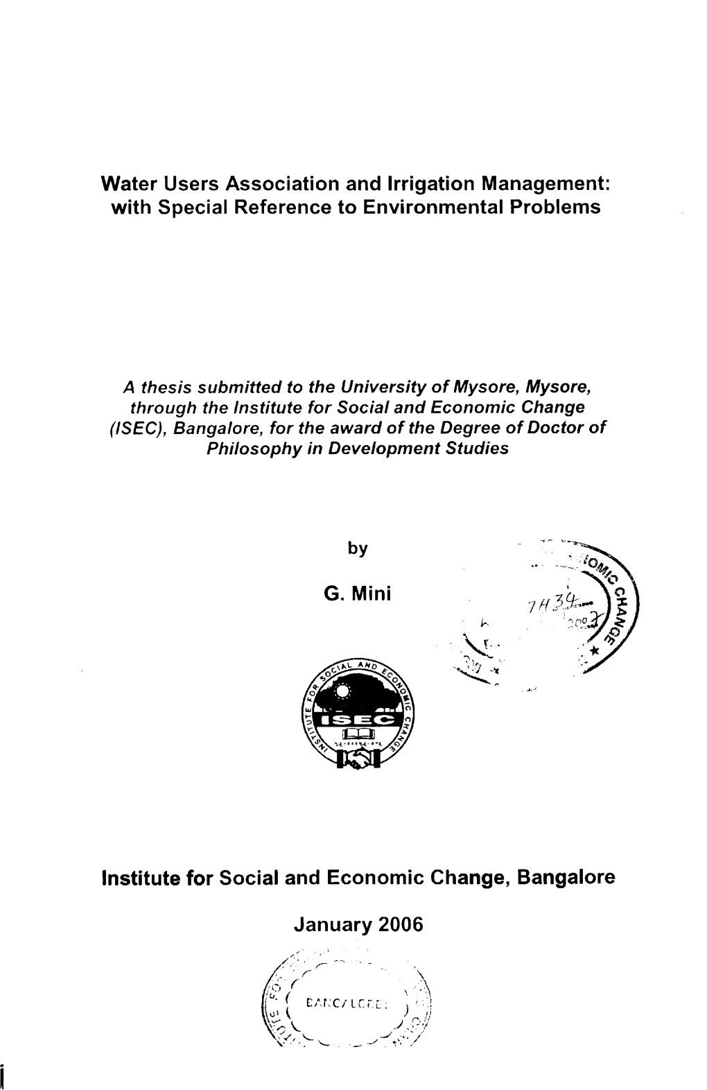 Water Users Association and Irrigation Management: with Special Reference to Environmental Problems