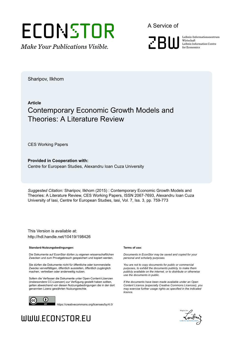 Contemporary Economic Growth Models and Theories: a Literature Review