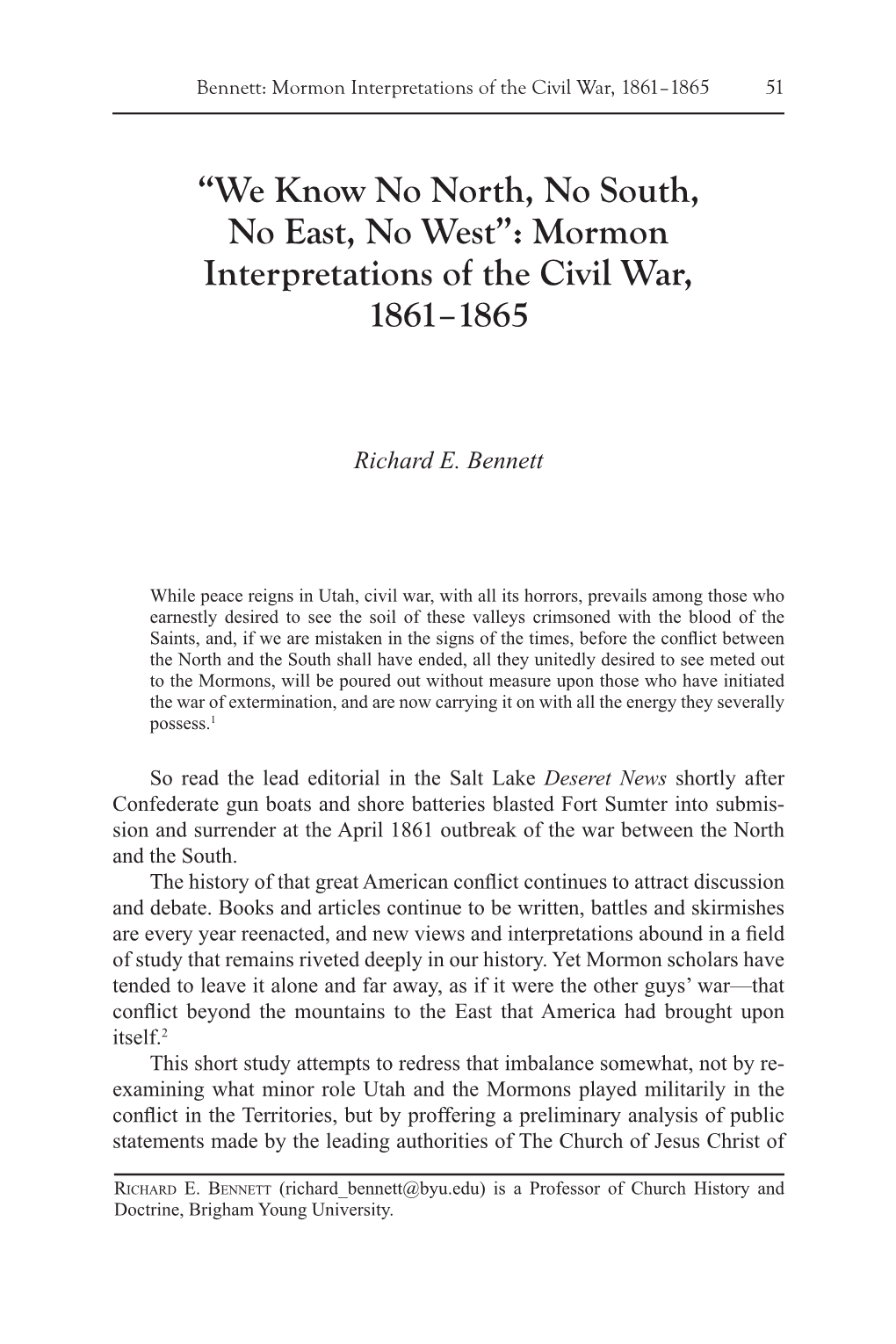 Mormon Interpretations of the Civil War, 1861–1865 51