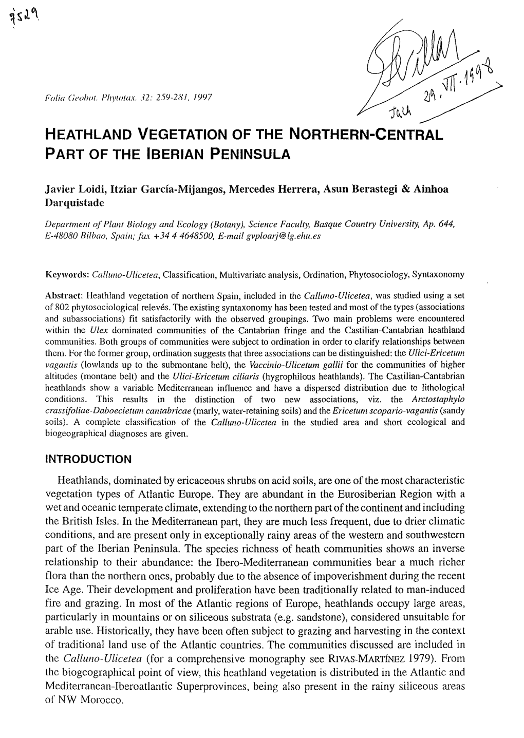 Heathland Vegetation of the Northern-Central Part of the Iberian Peninsula
