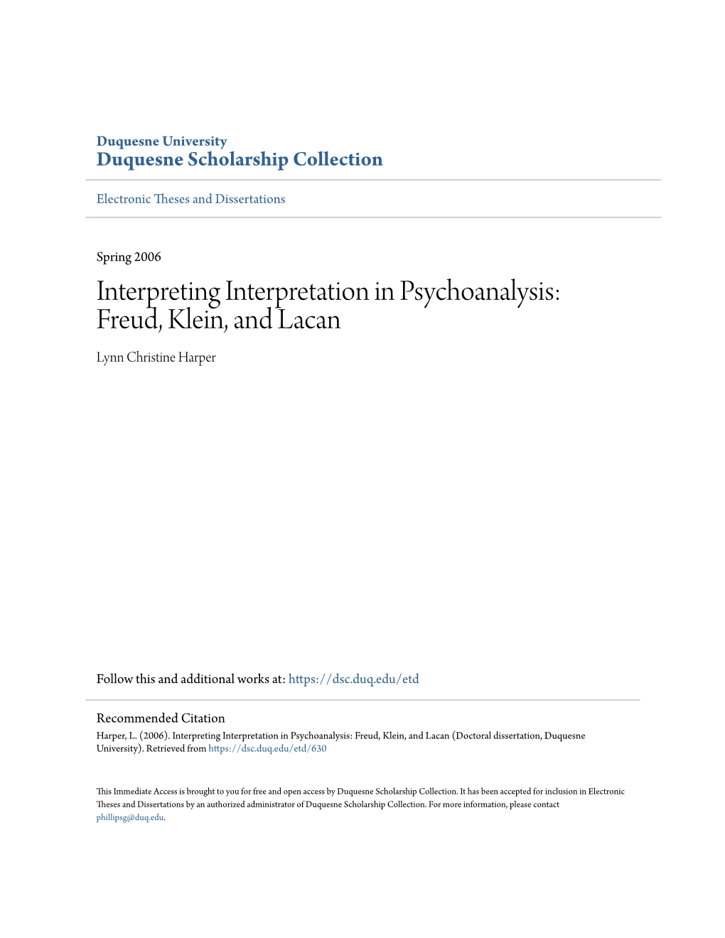 Interpreting Interpretation in Psychoanalysis: Freud, Klein, and Lacan Lynn Christine Harper