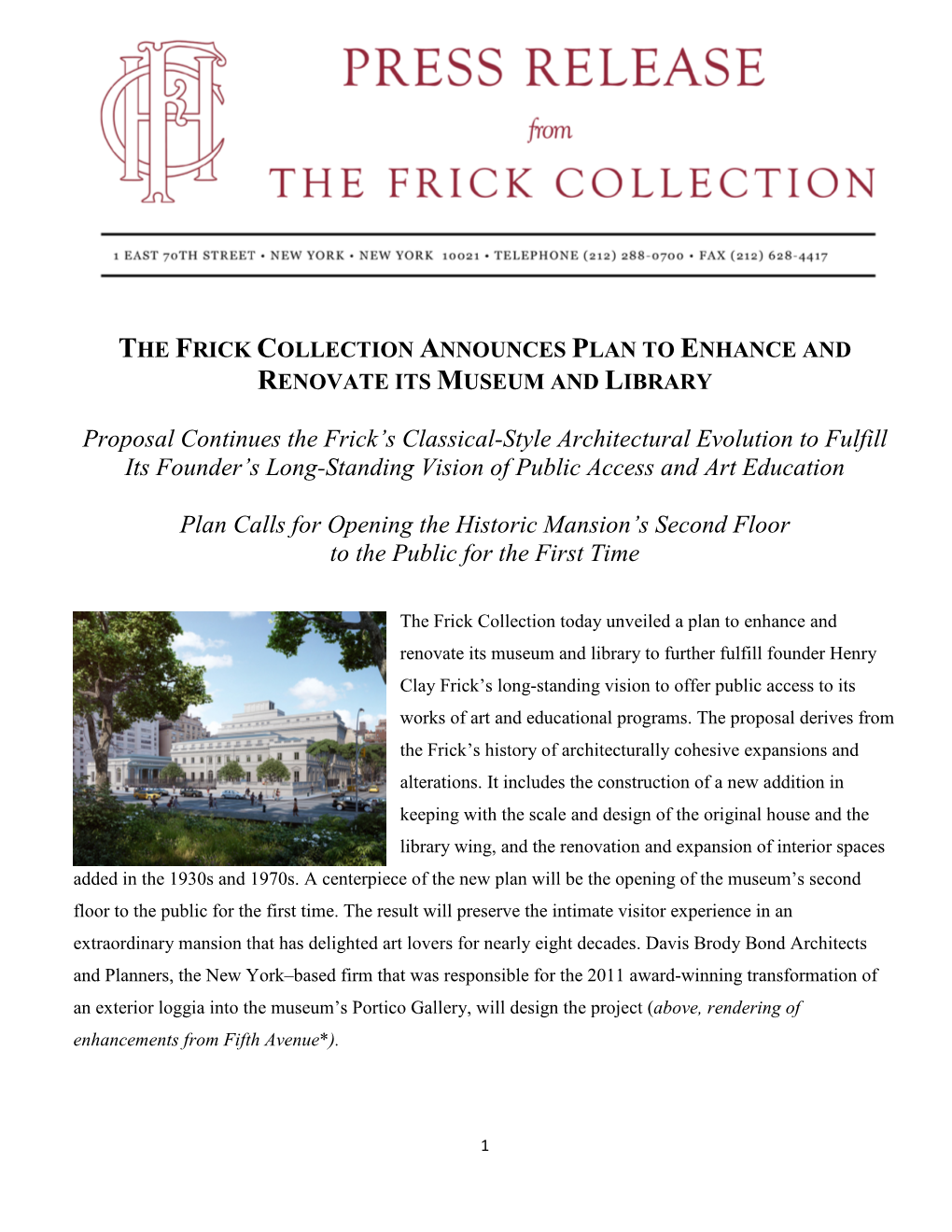 Proposal Continues the Frick's Classical-Style Architectural