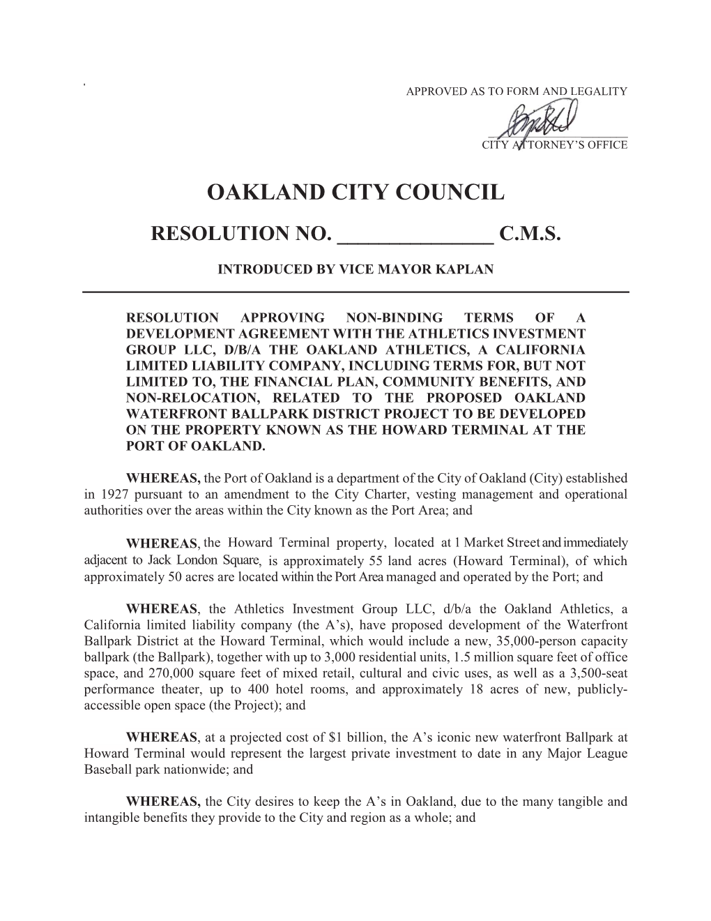 Oakland City Council Resolution No