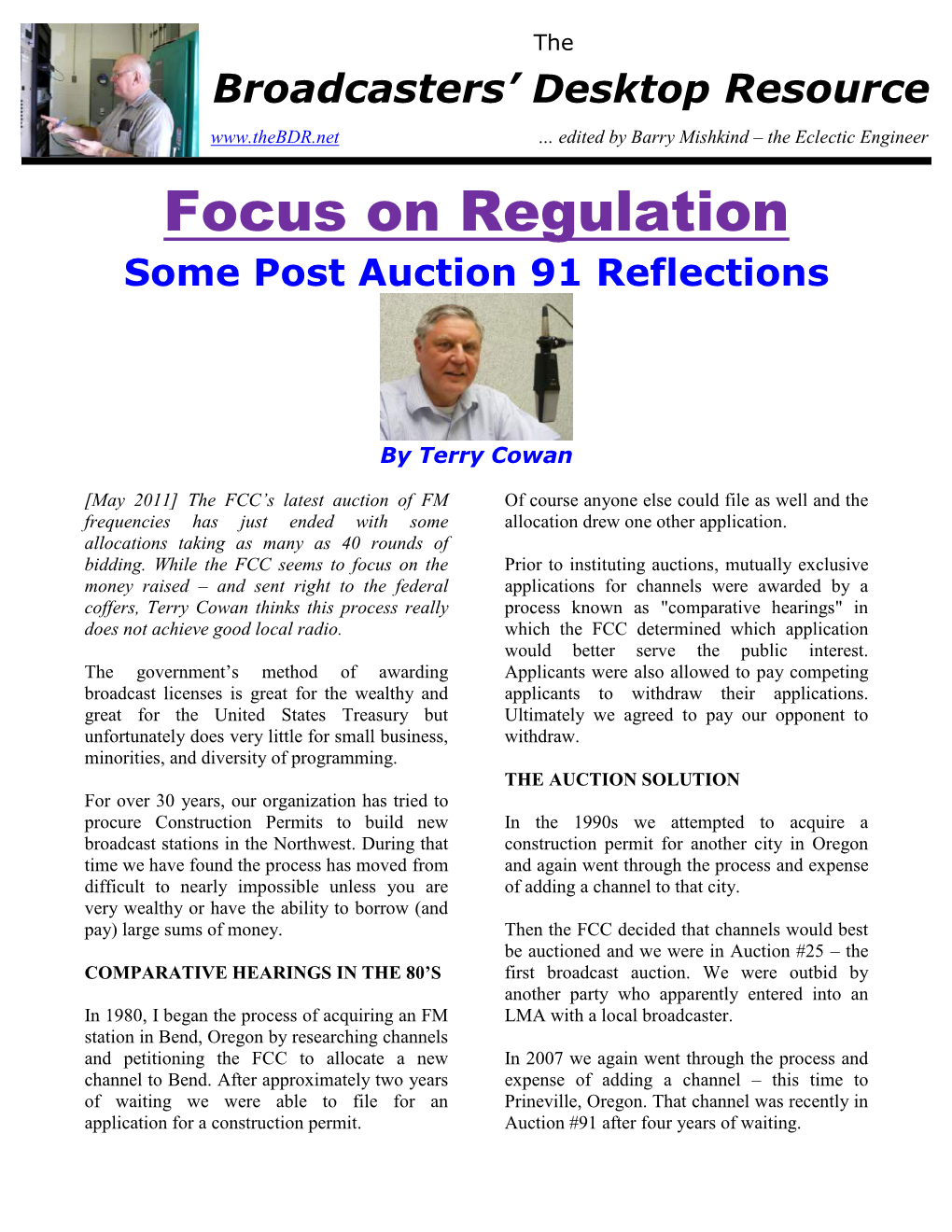 Focus on Regulation Some Post Auction 91 Reflections