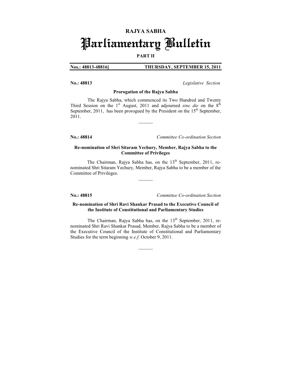 Parliamentary Bulletin