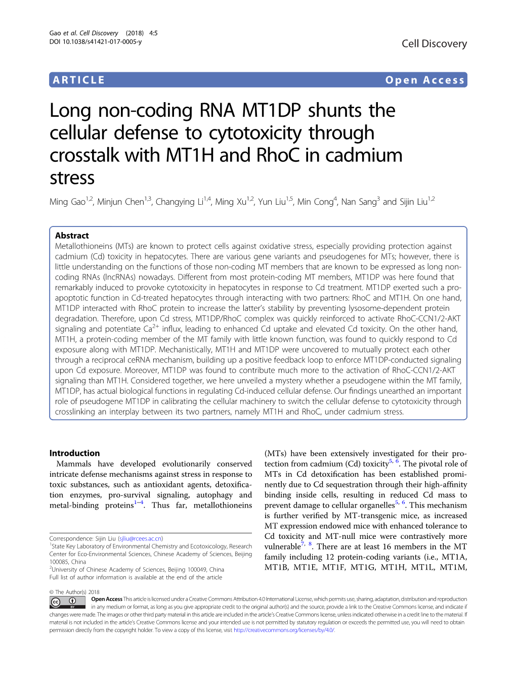 Long Non-Coding RNA MT1DP Shunts the Cellular Defense to Cytotoxicity