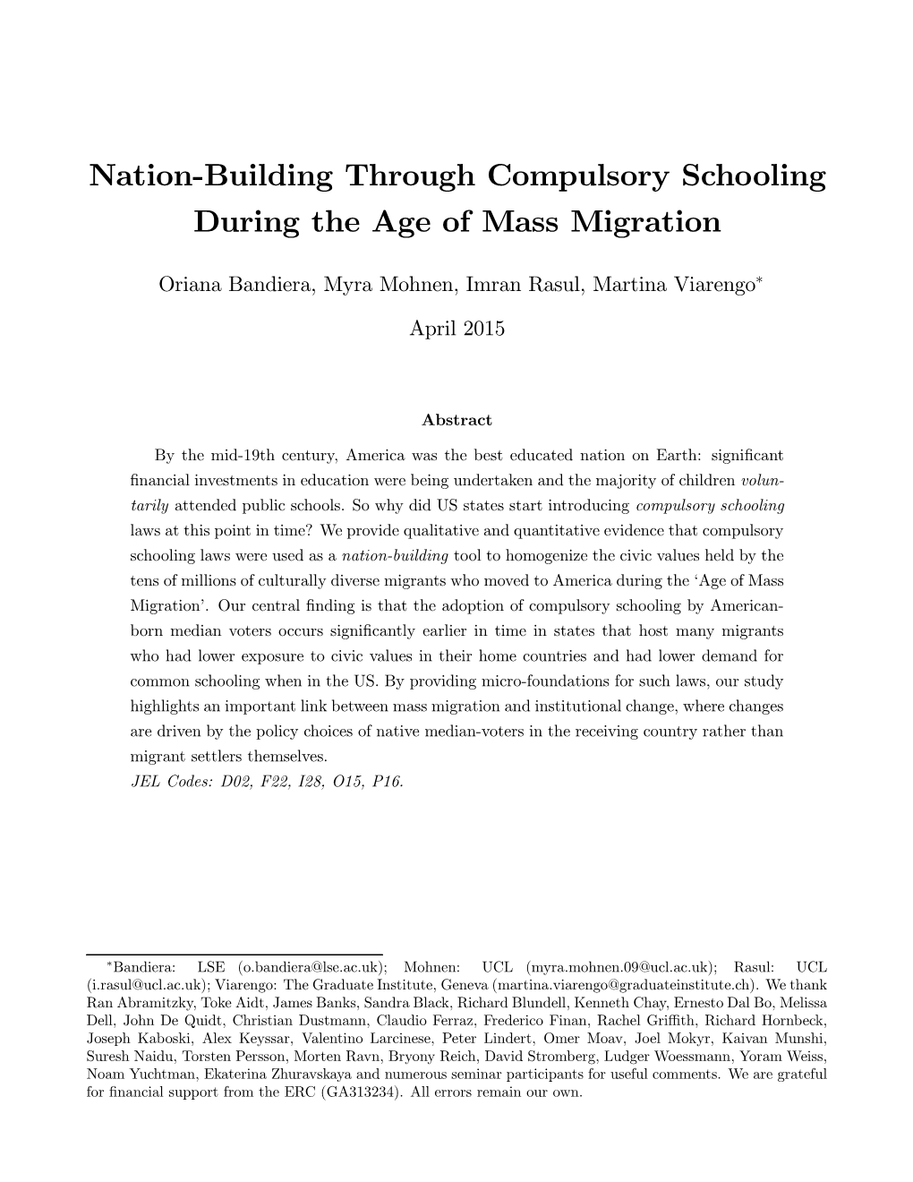 Nation-Building Through Compulsory Schooling During the Age of Mass Migration