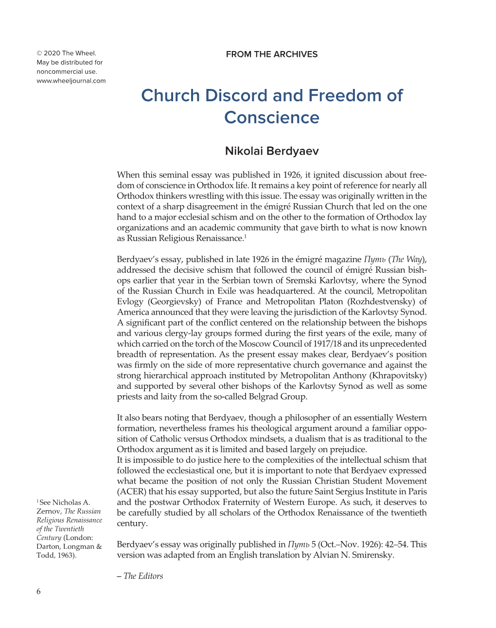Church Discord and Freedom of Conscience
