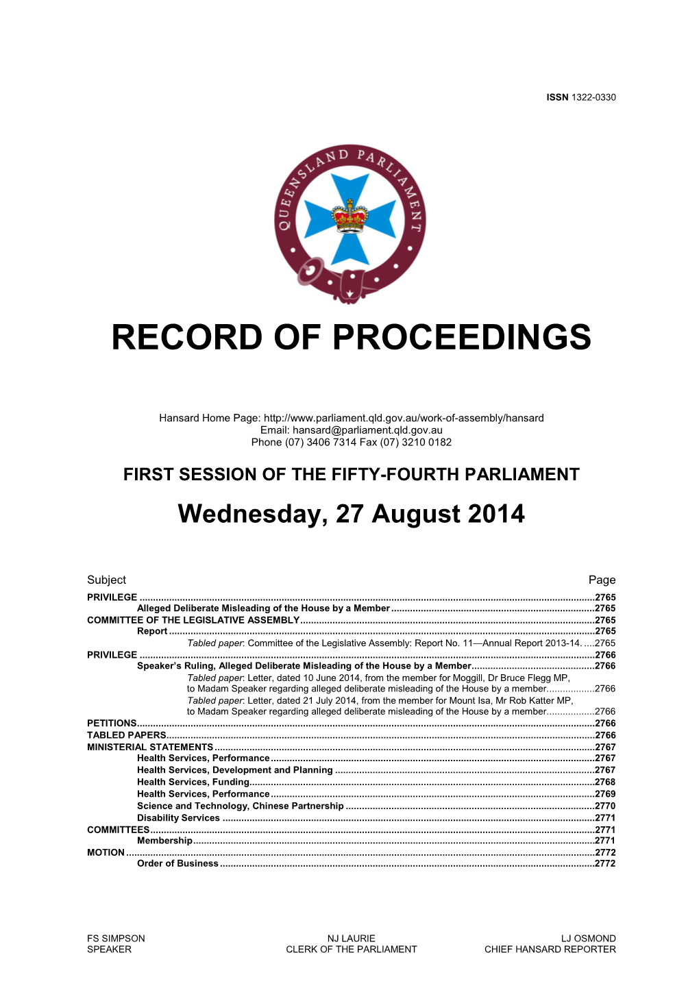 Record of Proceedings