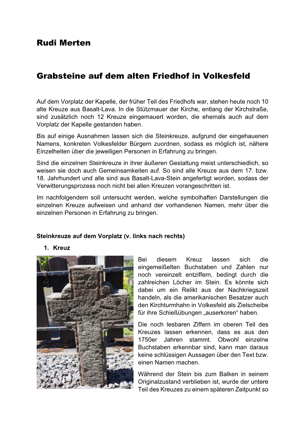 Rudi Merten Grabsteine Auf Dem Alten Friedhof in Volkesfeld