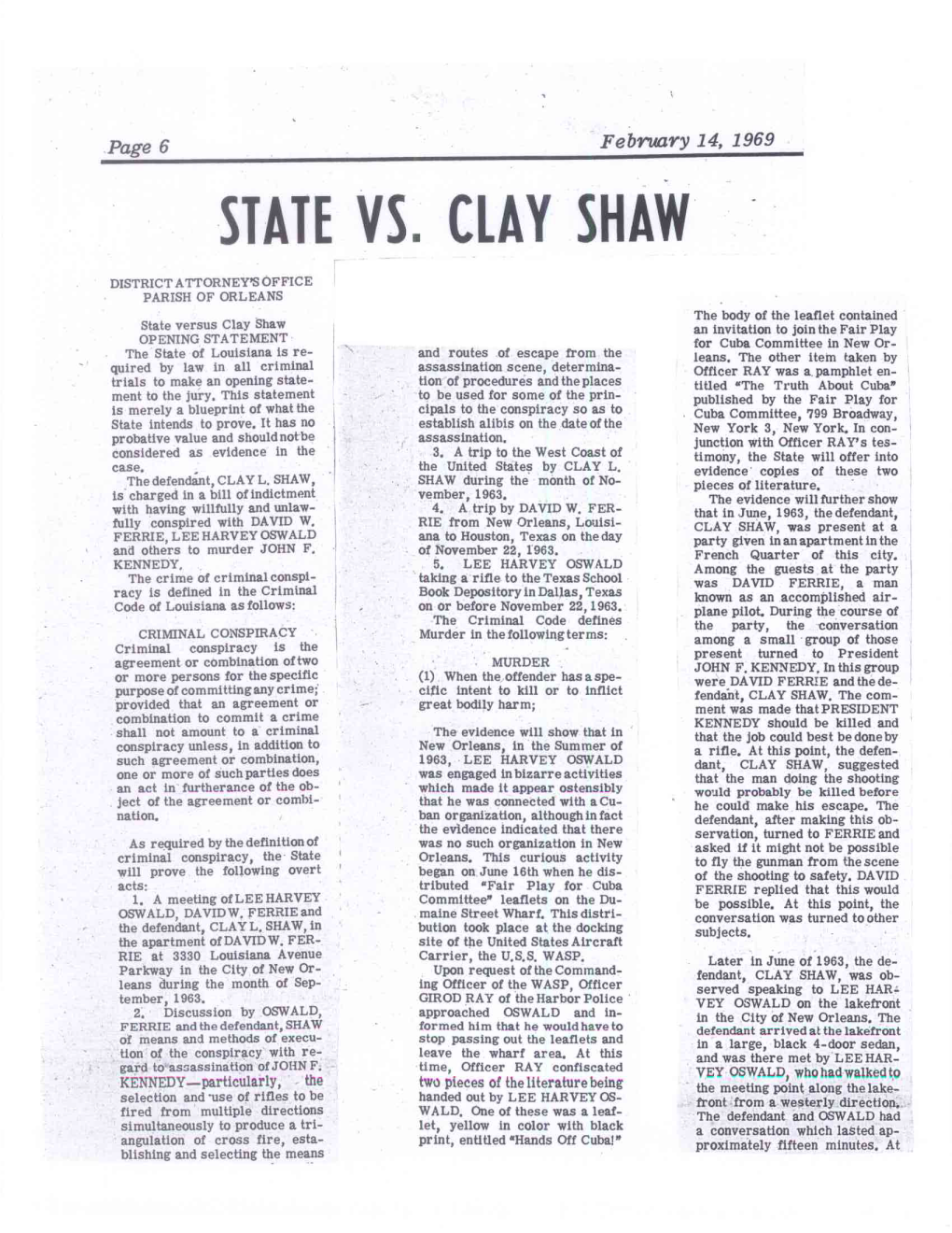 State Vs. Clay Shaw