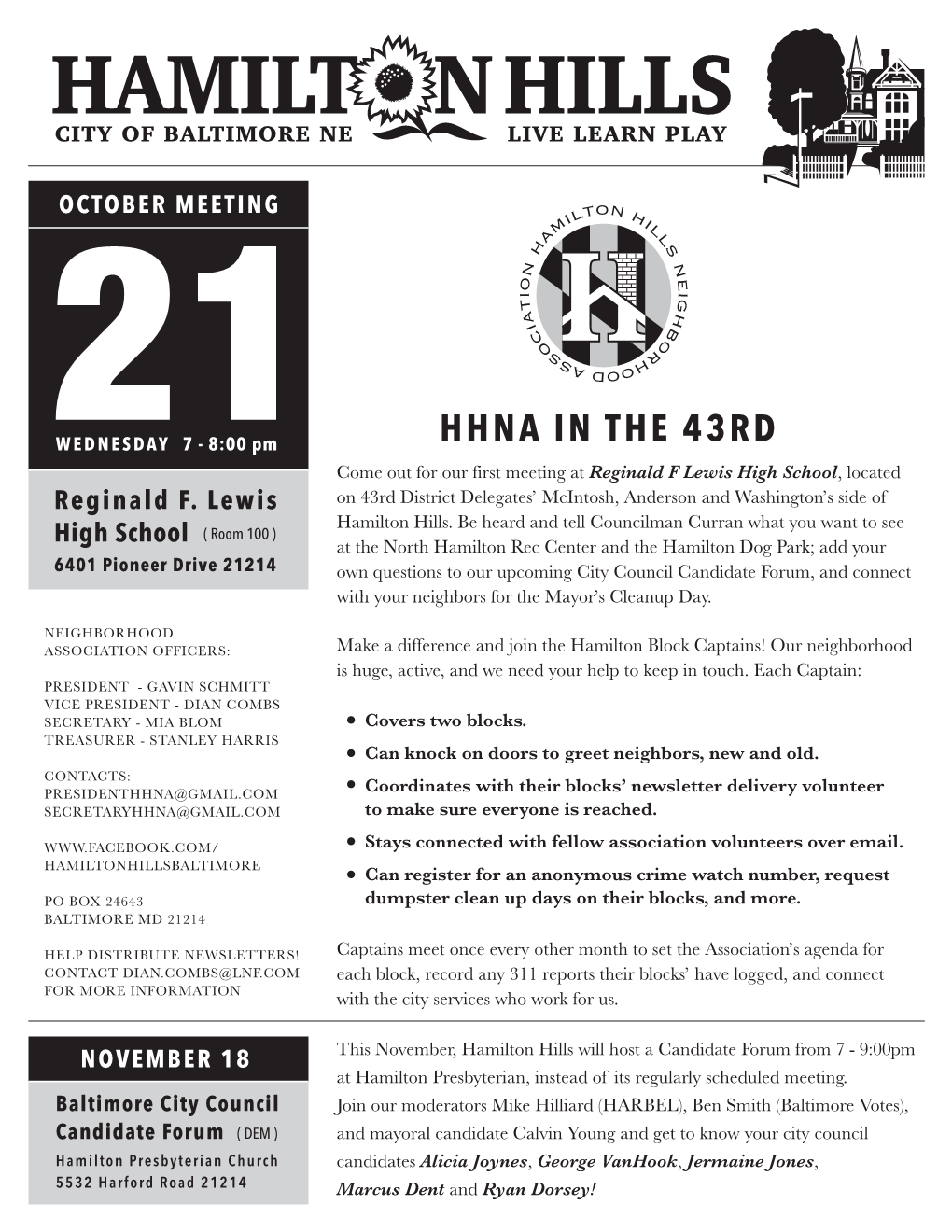 HHNA in the 43RD Come out for Our First Meeting at Reginald F Lewis High School, Located Reginald F