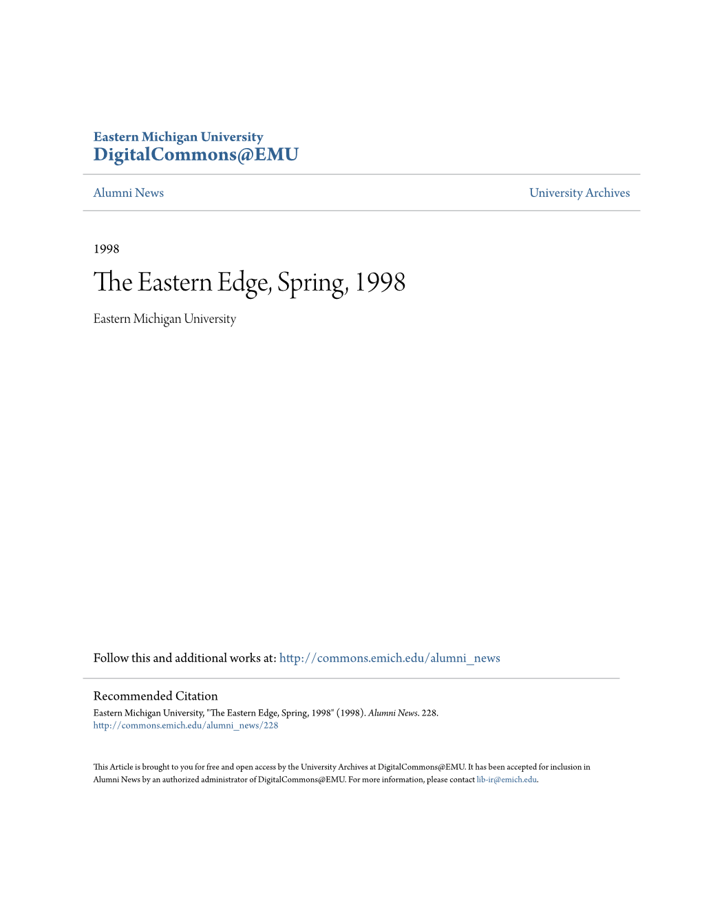 The Eastern Edge, Spring, 1998