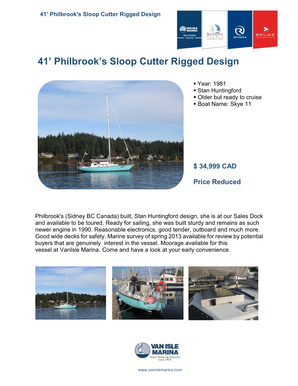 41' Philbrook's Sloop Cutter Rigged Design