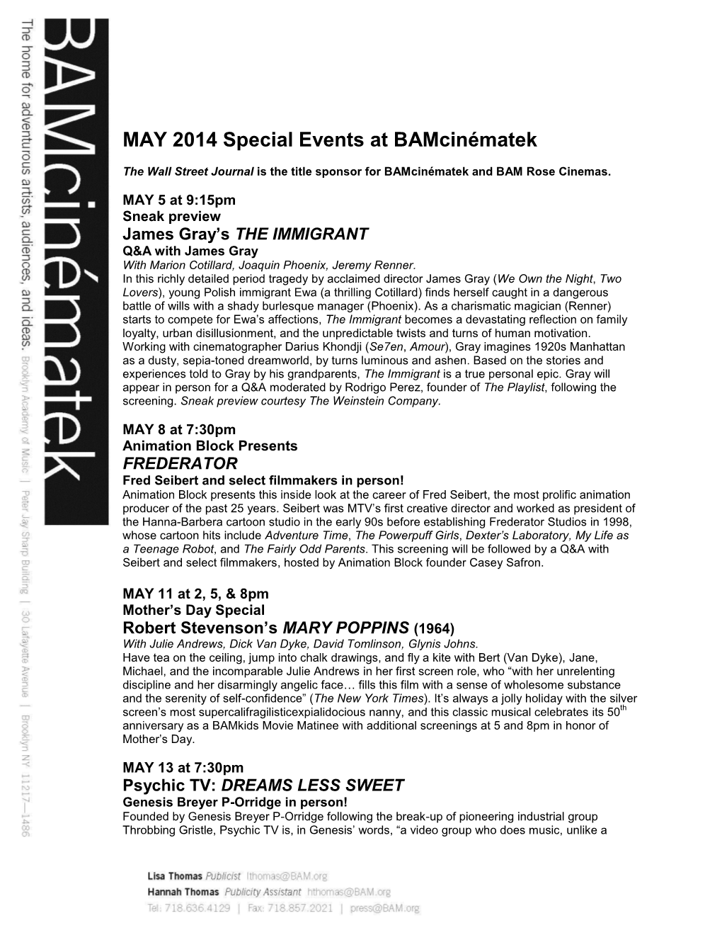 MAY 2014 Special Events at Bamcinématek