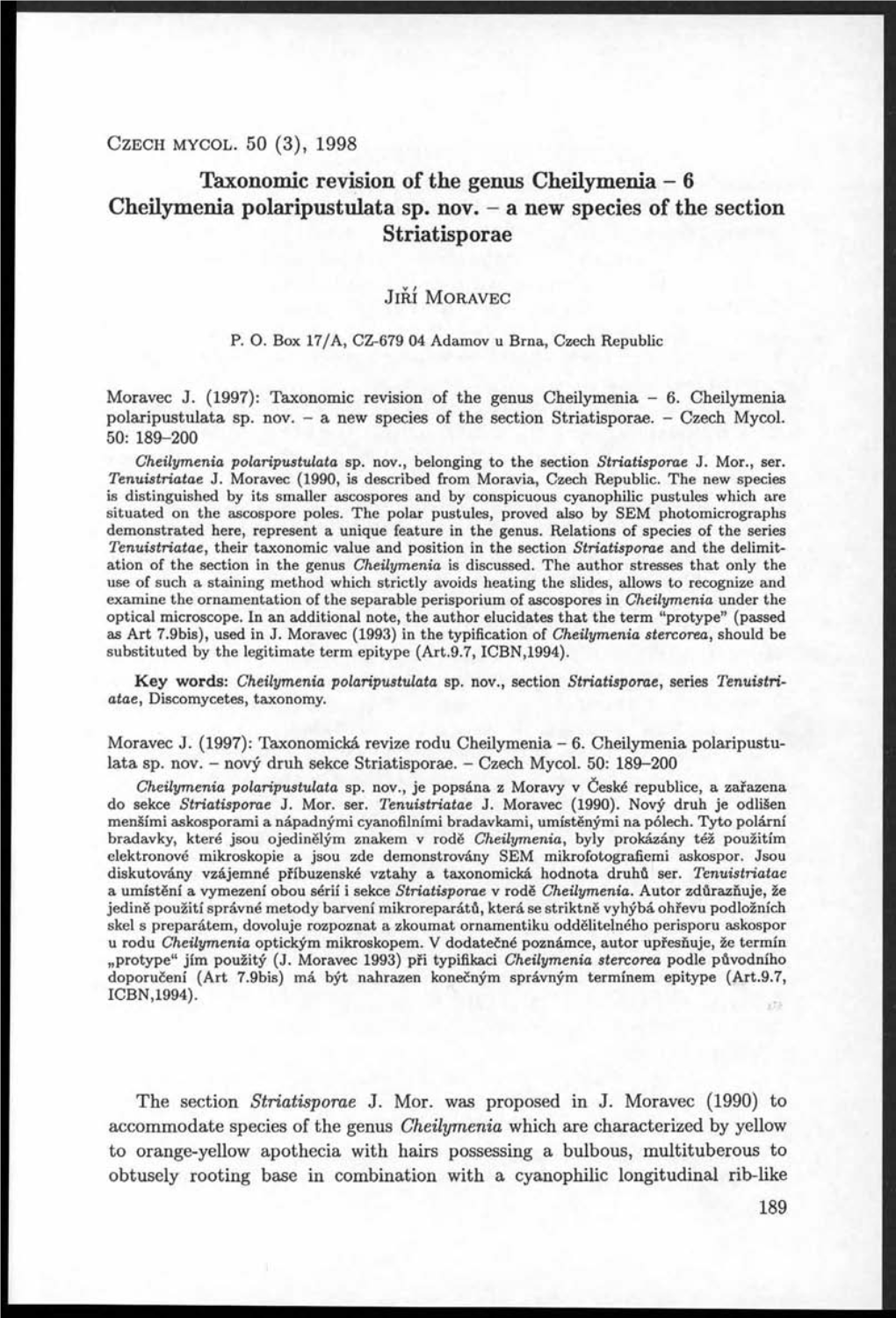 Taxonomic Revision of the Genus Cheilymenia - 6 Cheilymenia Polaripustulata Sp