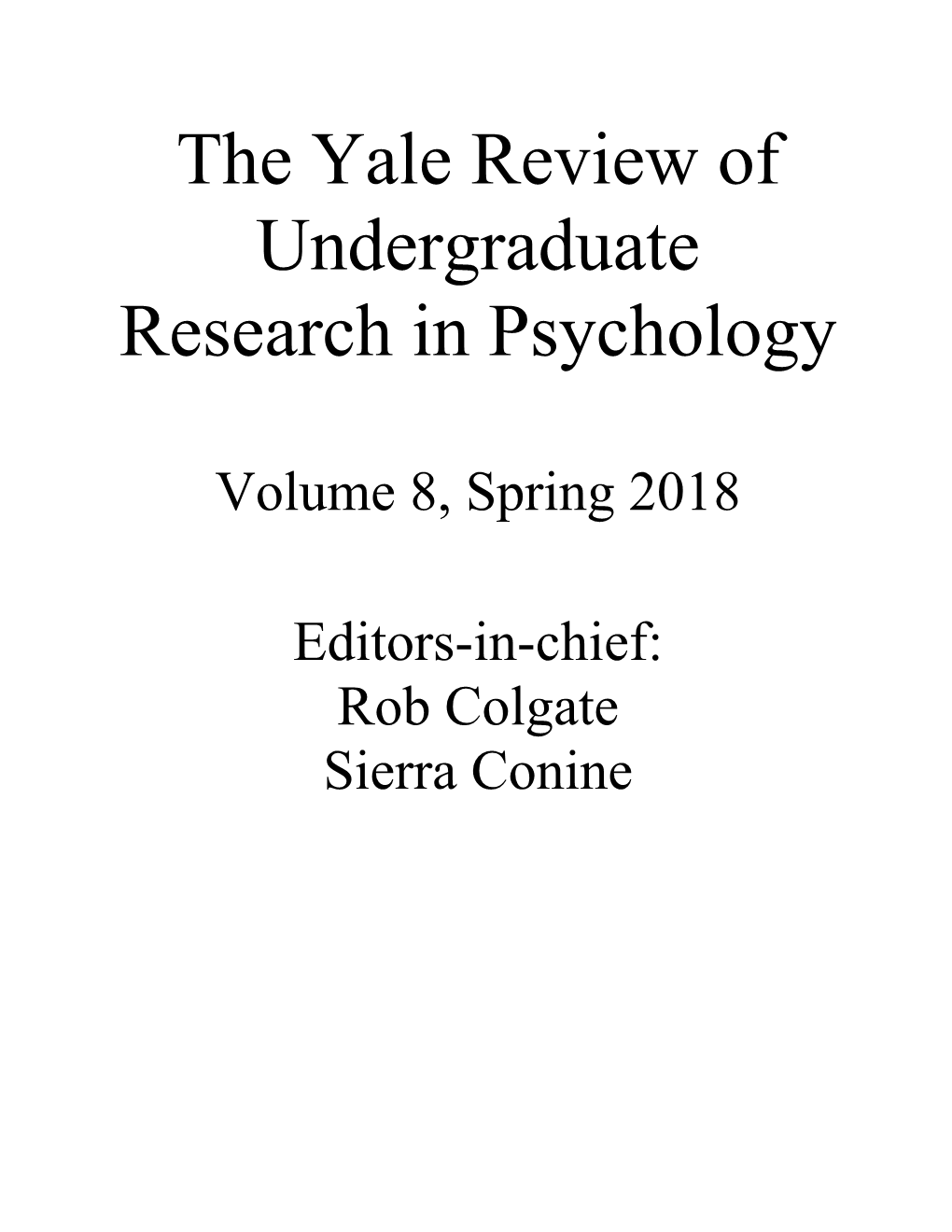 The Yale Review of Undergraduate Research in Psychology