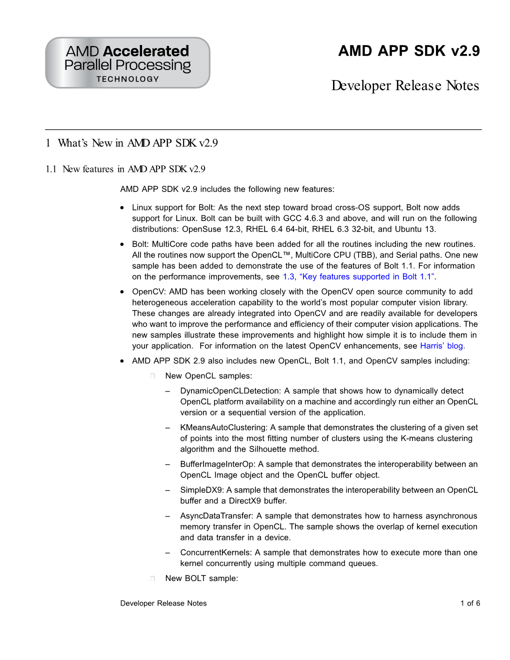 AMD APP SDK V2.9 Developer Release Notes