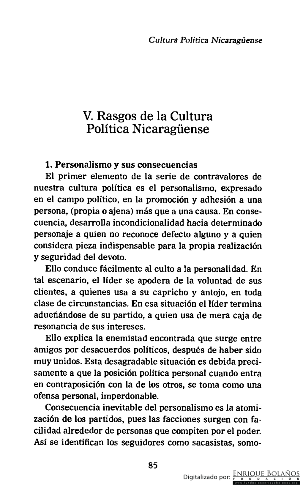 V. Rasgos De La Cultura Política Nicaraguense