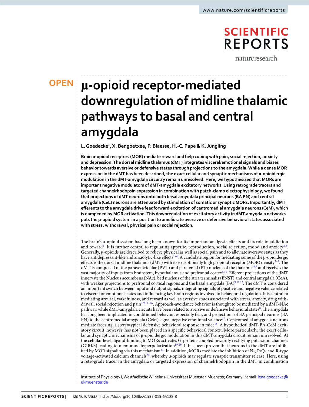 Μ-Opioid Receptor-Mediated Downregulation of Midline Thalamic Pathways to Basal and Central Amygdala L