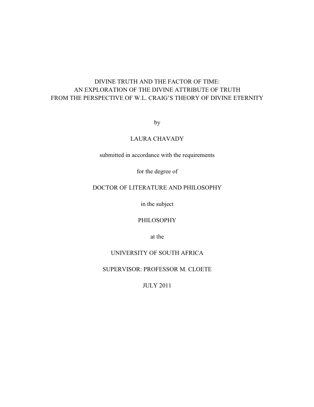 Divine Truth and the Factor of Time: an Exploration of the Divine Attribute of Truth from the Perspective of W.L