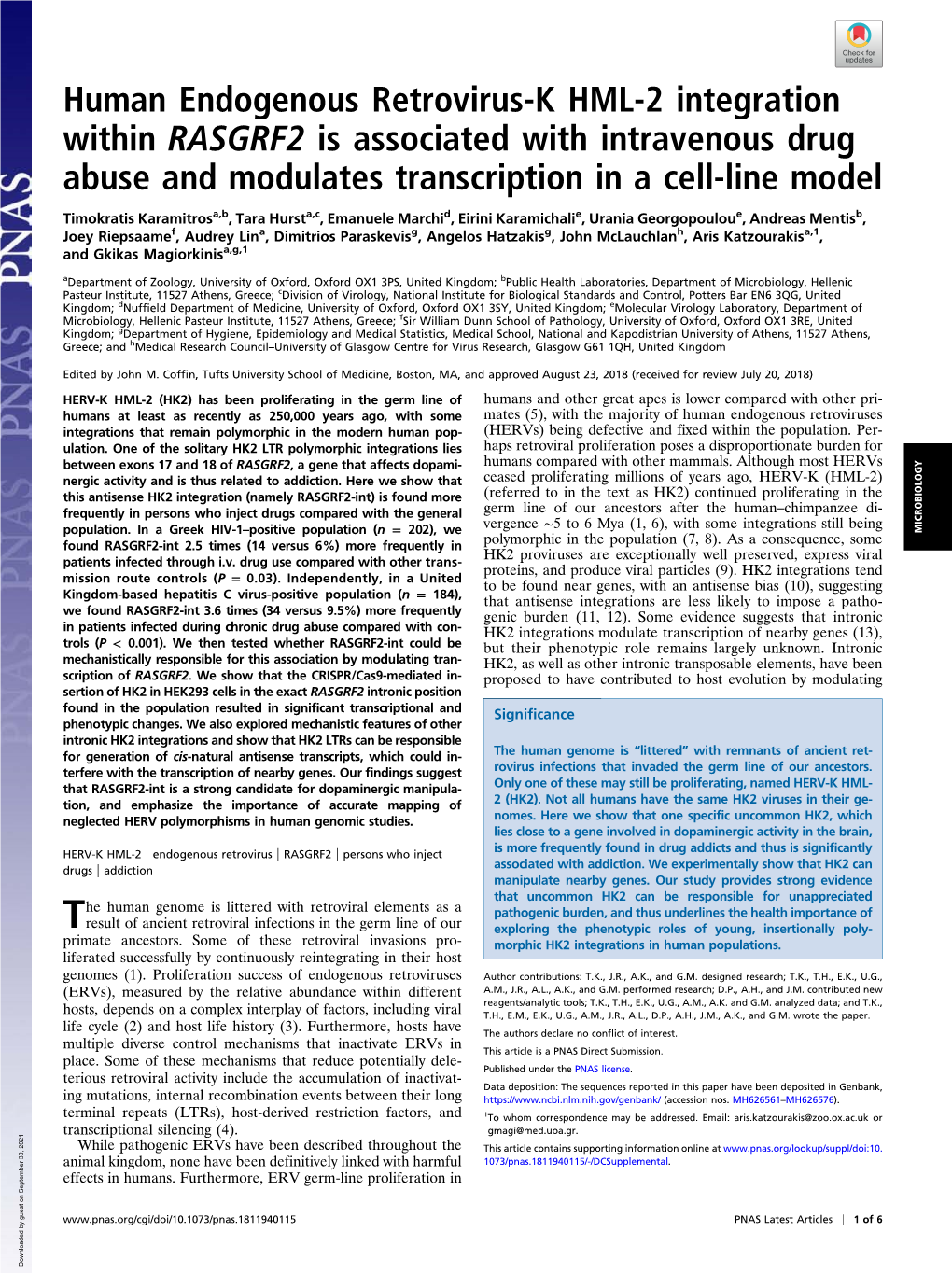 Human Endogenous Retrovirus-K HML-2 Integration Within RASGRF2 Is Associated with Intravenous Drug Abuse and Modulates Transcription in a Cell-Line Model