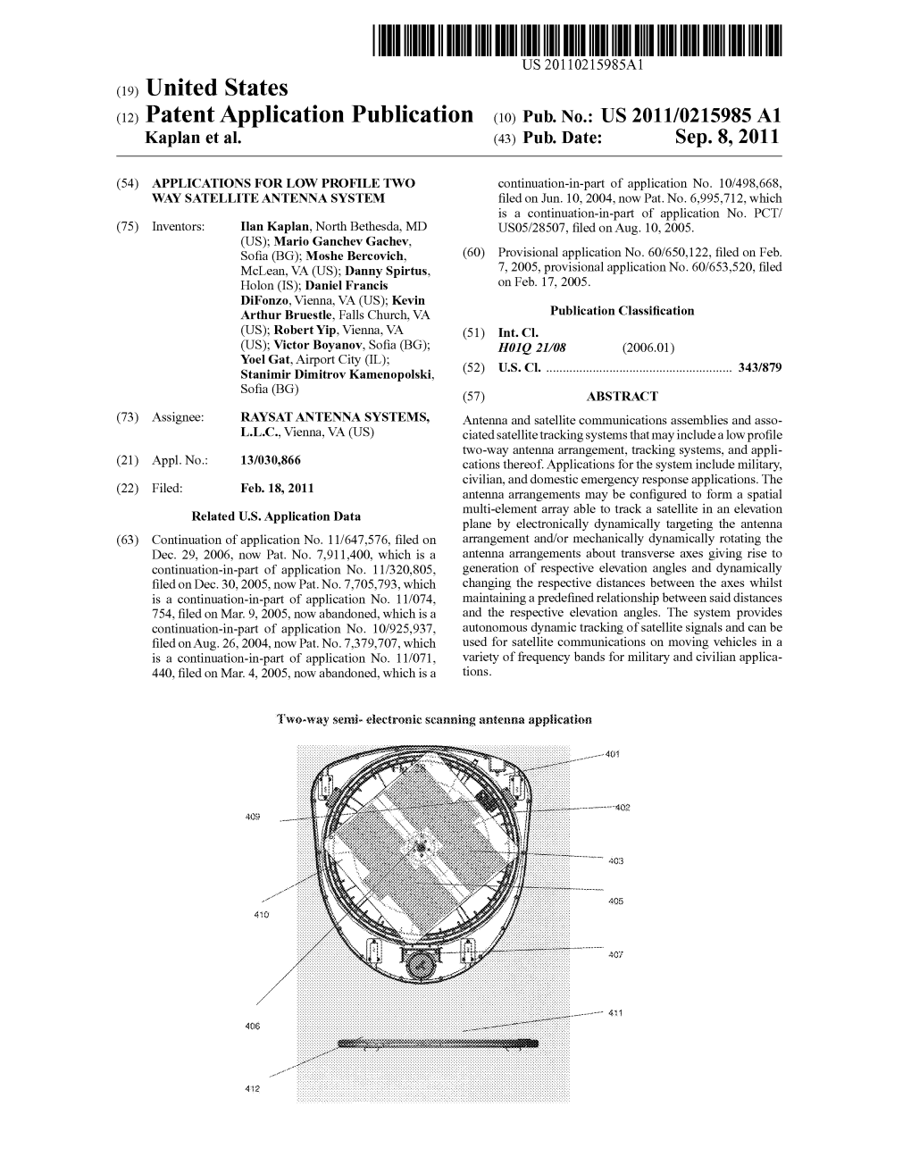 (12) Patent Application Publication (10) Pub. No.: US 2011/0215985 A1 Kaplan Et Al