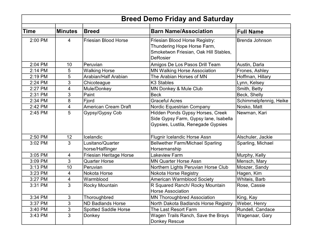 Breed Demo Schedule