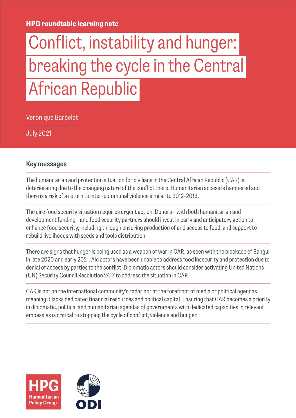 Conflict, Instability and Hunger: Breaking the Cycle in the Central African Republic