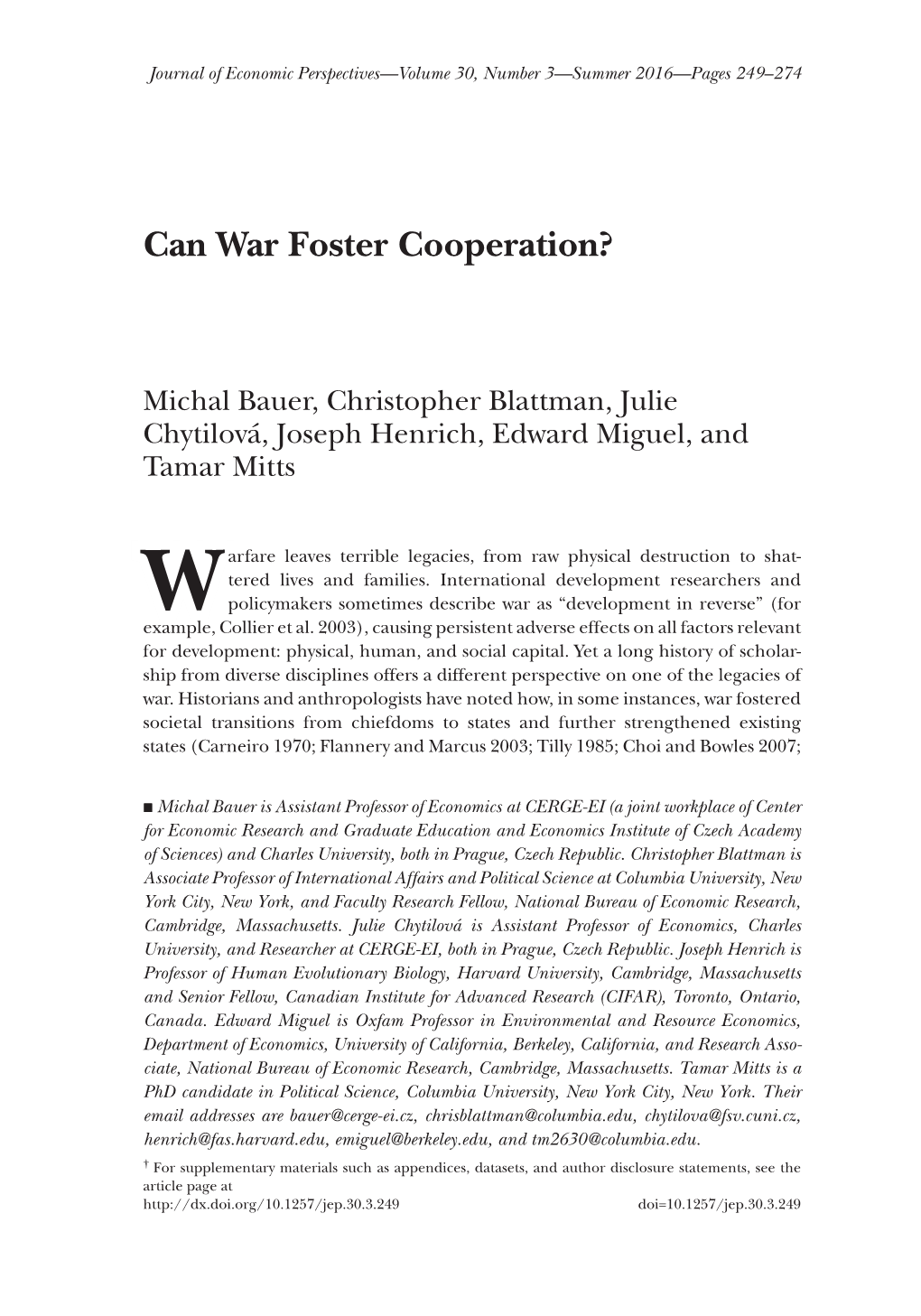 Can War Foster Cooperation?