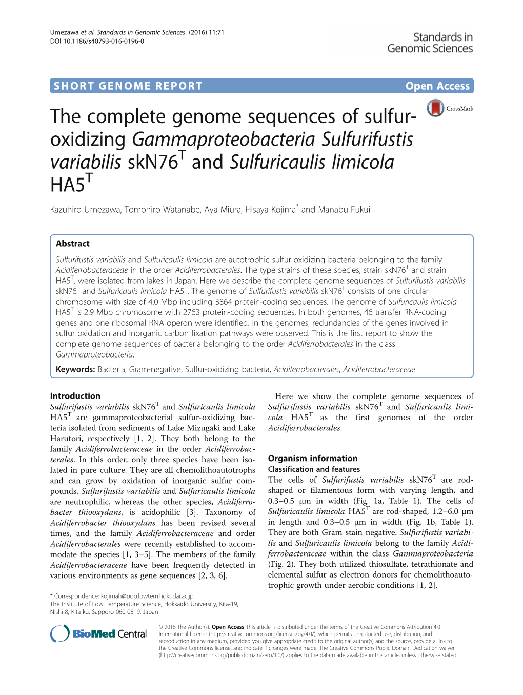 The Complete Genome Sequences of Sulfur-Oxidizing