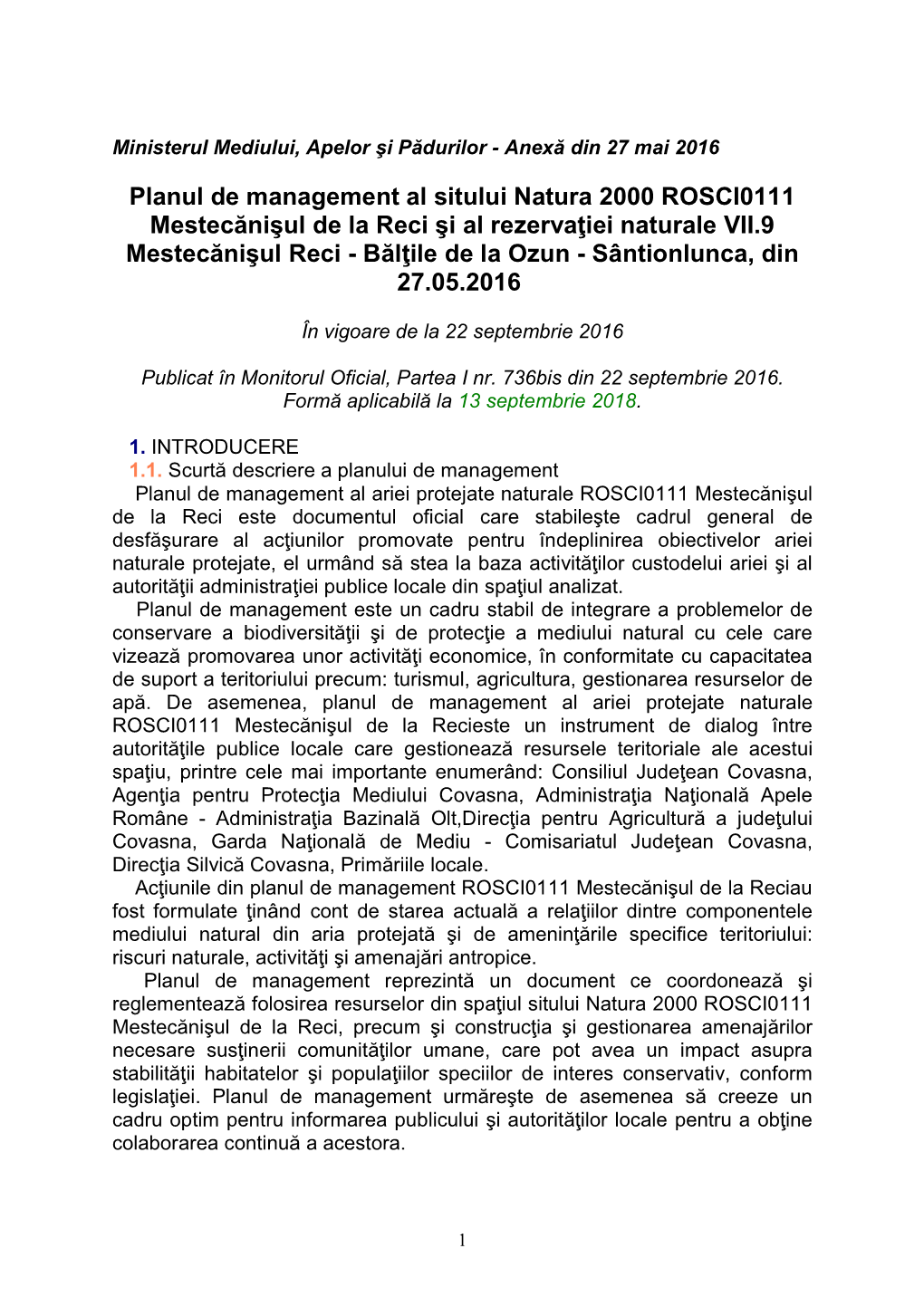 Planul De Management Al Sitului Natura 2000 ROSCI0111